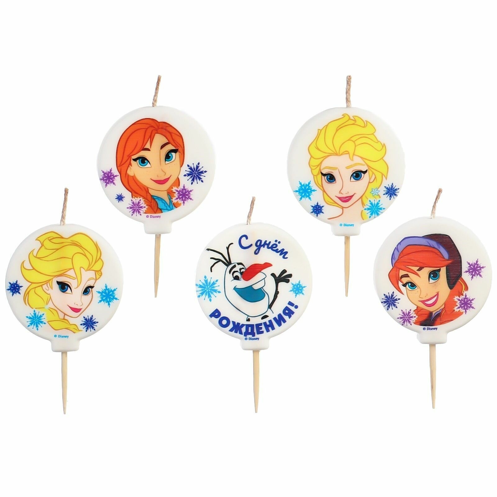 Свеча для торта "Холодное сердце". Набор из 5 свечей на пиках