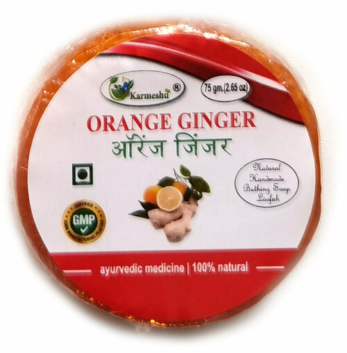 ORANGE GINGER Natural Handmade Bathing Soap, Karmeshu (апельсин имбирь натуральное мыло ручной работы с мочалкой внутри, Кармешу), 75 г.