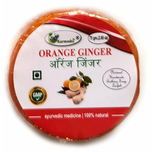 ORANGE GINGER Natural Handmade Bathing Soap, Karmeshu (апельсин имбирь натуральное мыло ручной работы с мочалкой внутри, Кармешу), 75 г.