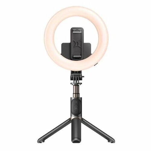 Кольцевая лампа на селфи палке Yesido SF12, Алюминий 80 см, 1200 mAh, Черный