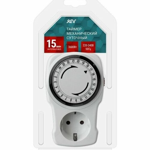 Таймер механический Duwi суточный 3680Вт интервал 15мин 96 вклсутки белый 66987 2 915₽