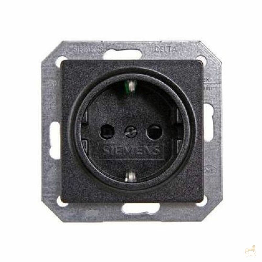 фото Розетка Siemens с заземлением черный-металлик DELTA i -system 5UB1921