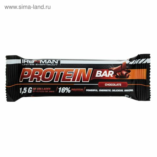 Россия IRONMAN Батончик Protein Bar с коллагеном, 50 г (Шоколад / тёмная глазурь) россия ironman батончик шоу бокс 12 шт bcaa bar 50 г манго тёмная глазурь