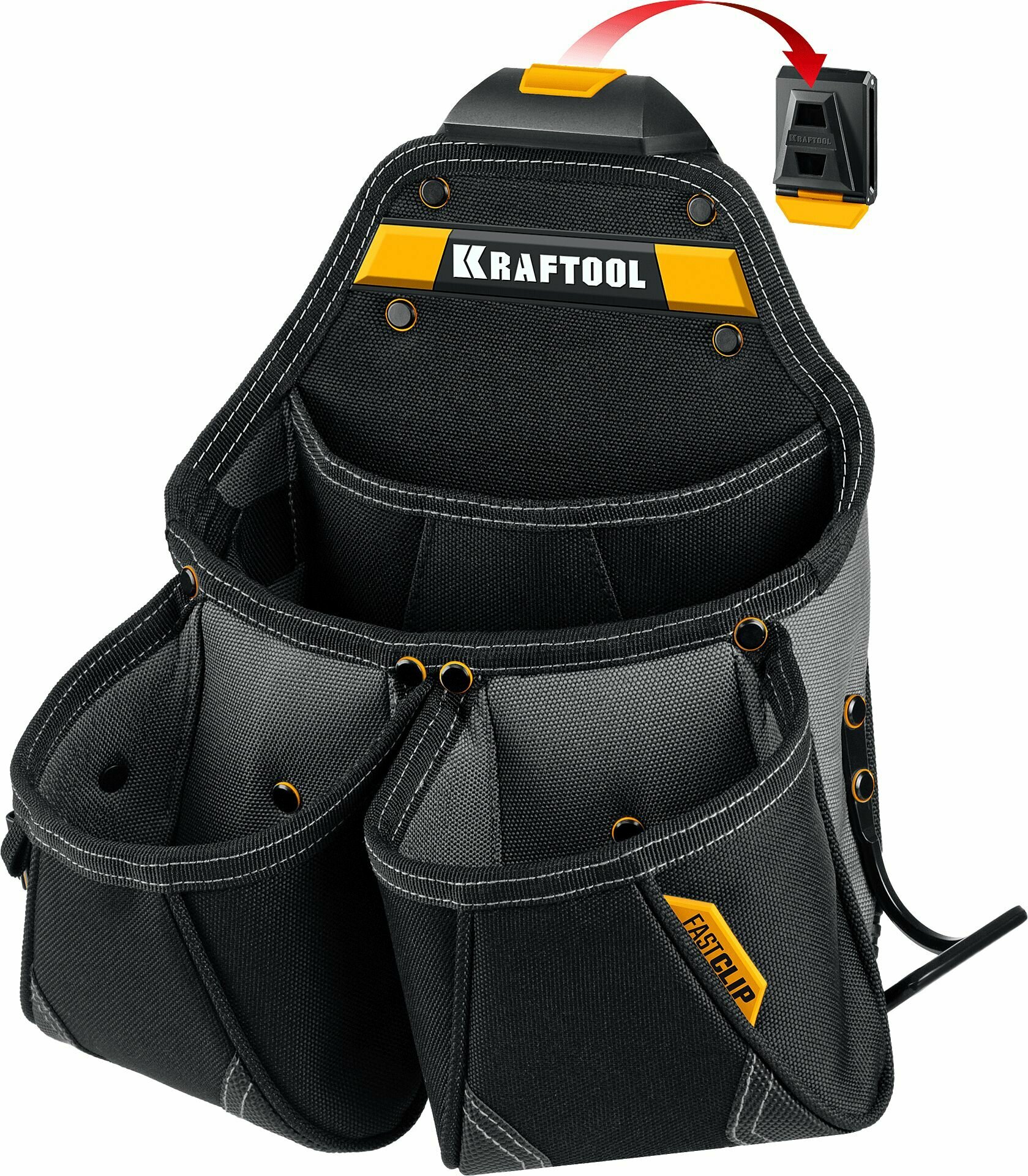 KRAFTOOL KP-15 с быстросъёмным креплением FastClip, 15 карманов и петель, 350 х 320 мм, поясная сумка (38771)