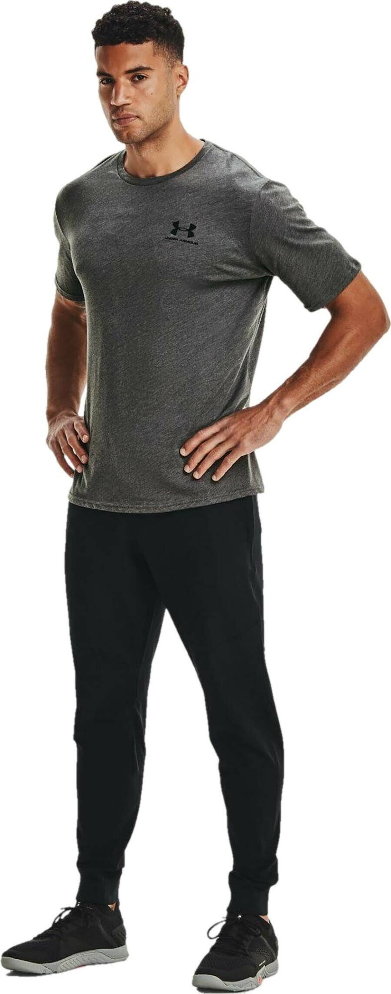 Футболка спортивная Under Armour Sportstyle Left Chest Logo SS, 1 шт., размер LG, серый/черный — фото 1