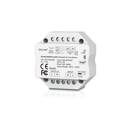 Диммер BT+RF+Push, AC 230В 1 канал.1.5А, макс. мощность LED 200Вт, Push-Dim диммер smart d14 dim push