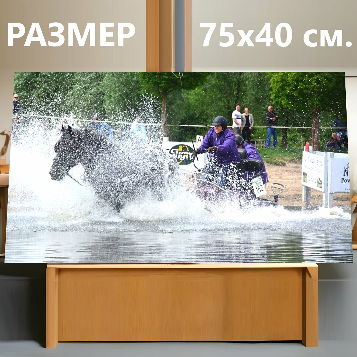 Картина на холсте "Спорт, конный спорт, ломовая лошадь" на подрамнике 75х40 см. для интерьера