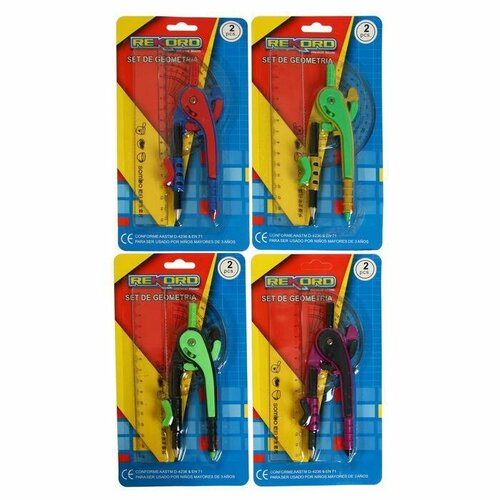 Циркуль пластиковый 145 мм с карандашом линейкой 15 см транспортиром 491₽