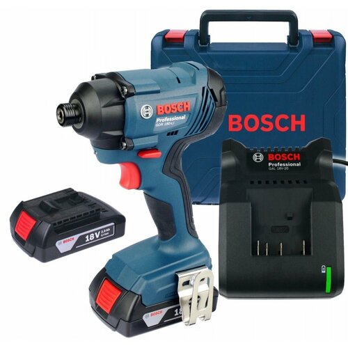 зарядное устройство bosch gal 18v 40 professional 1600a019rj 18 в Аккумуляторный гайковерт Bosch GDR 180-LI, 18 В, 160 Нм, 2800 об/мин, 3600 уд/мин, с 2 АКБ 2 Ач и ЗУ, в кейсе, 06019G5123