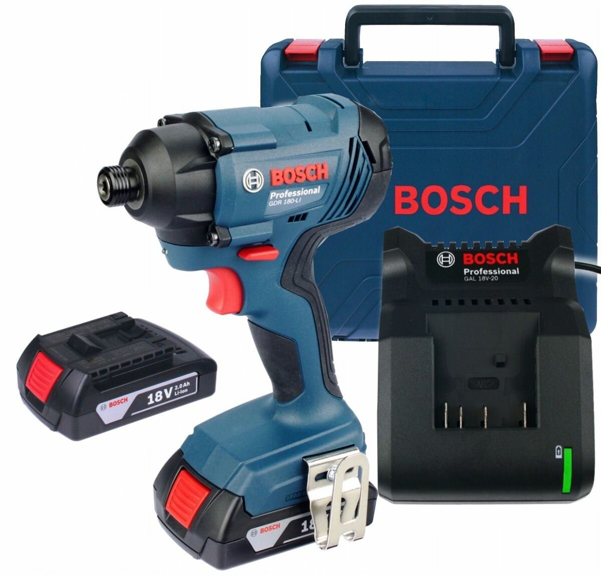 Аккумуляторный гайковерт Bosch GDR 180-LI, 18 В, 160 Нм, 2800 об/мин, 3600 уд/мин, с 2 АКБ 2 Ач и ЗУ, в кейсе, 06019G5123