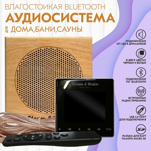 Комплект влагостойкой акустики для бани и сауны SW 1 Black SAUNA квадратная решетка 28050₽