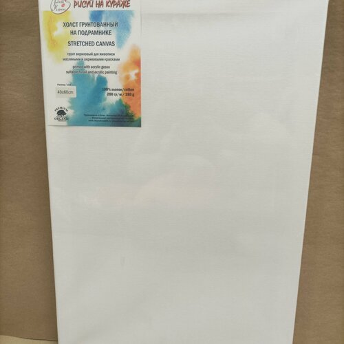 Холст грунтованный 40*60 см на подрамнике, хлопок 280г/м2, с клиньями, Рисуй на кураже
