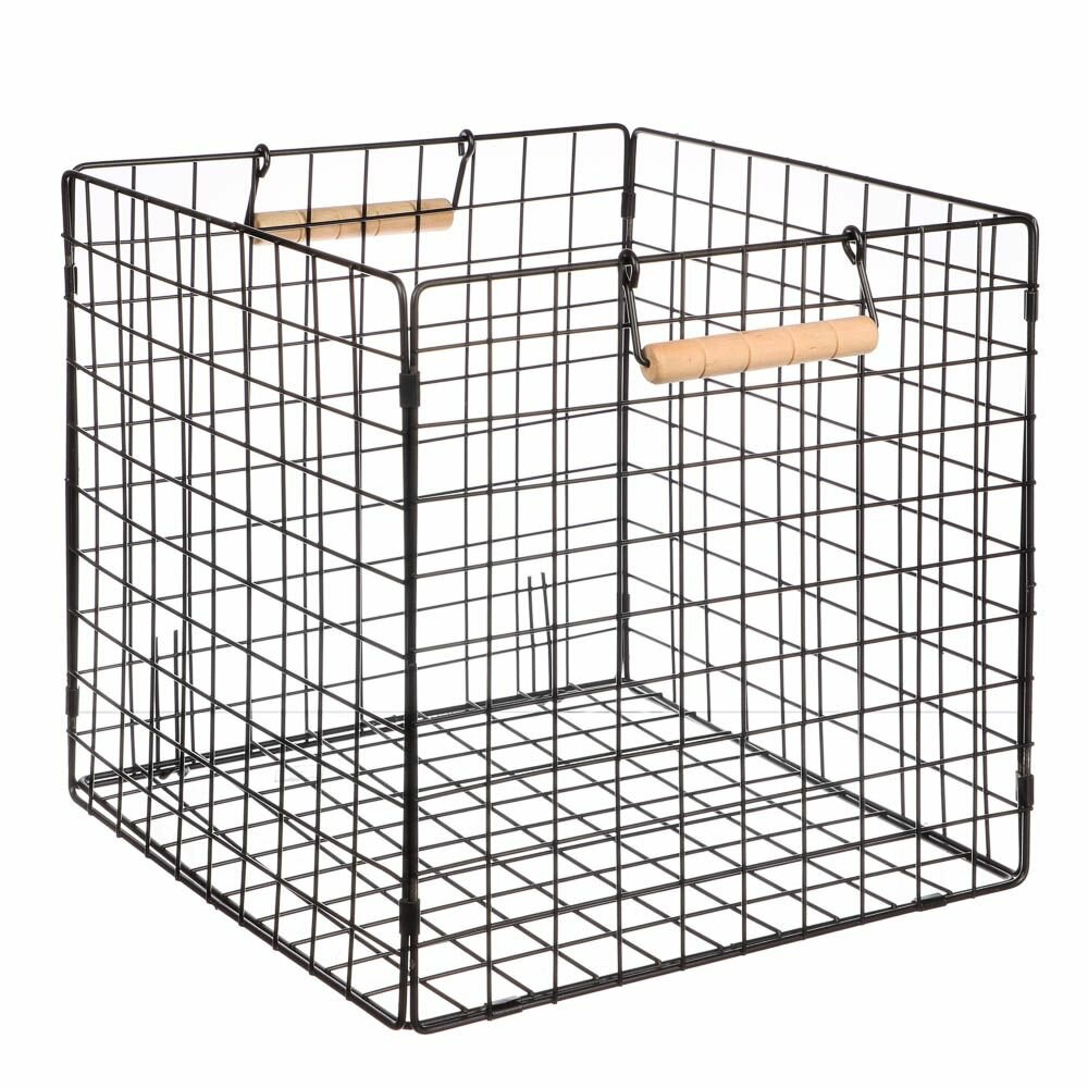 фото Корзина металлическая складная 28x28x28 см, деревянные ручки, черный