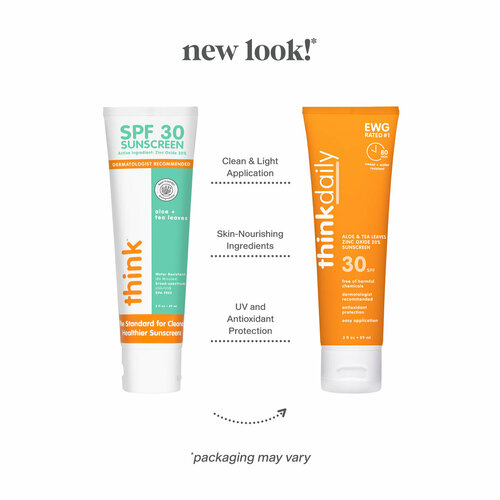 Think, Thinkdaily, солнцезащитный крем с оксидом цинка, SPF 30, алоэ + чайные листья, 89 мл