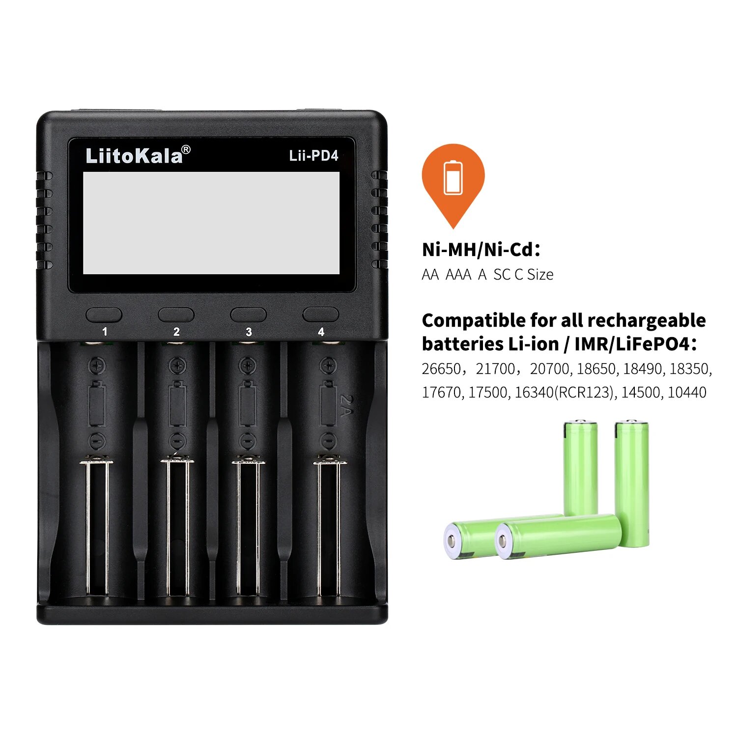 Умное Зарядное Устройство LiitoKala Lii-PD4 4 слота с LCD дисплеем Для Литий-ионного Аккумулятора 3,7 В 18650 — фото 1