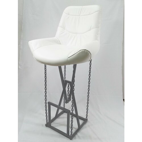 Барное кресло на цепях Grand кожа белая каркас серый металлик высота сиденья 87 см 10200₽