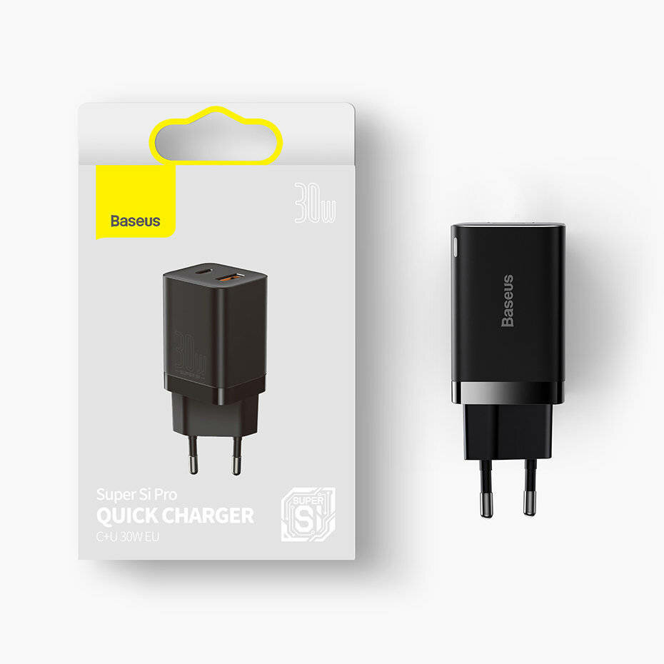 СЗУ Baseus Super Si Pro Quick Charger USB-C+USB-A 30W, CCSUPP-E01 (Black)