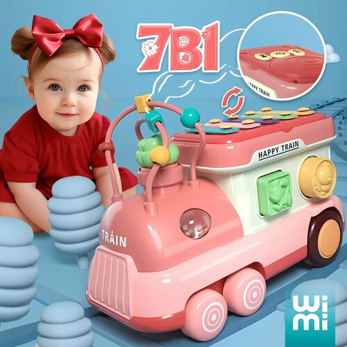 Музыкальный паровозик сортер монтессори WiMi с барабаном и ксилофоном, развивающий бизиборд, игровой центр для малышей, интерактивная игрушка