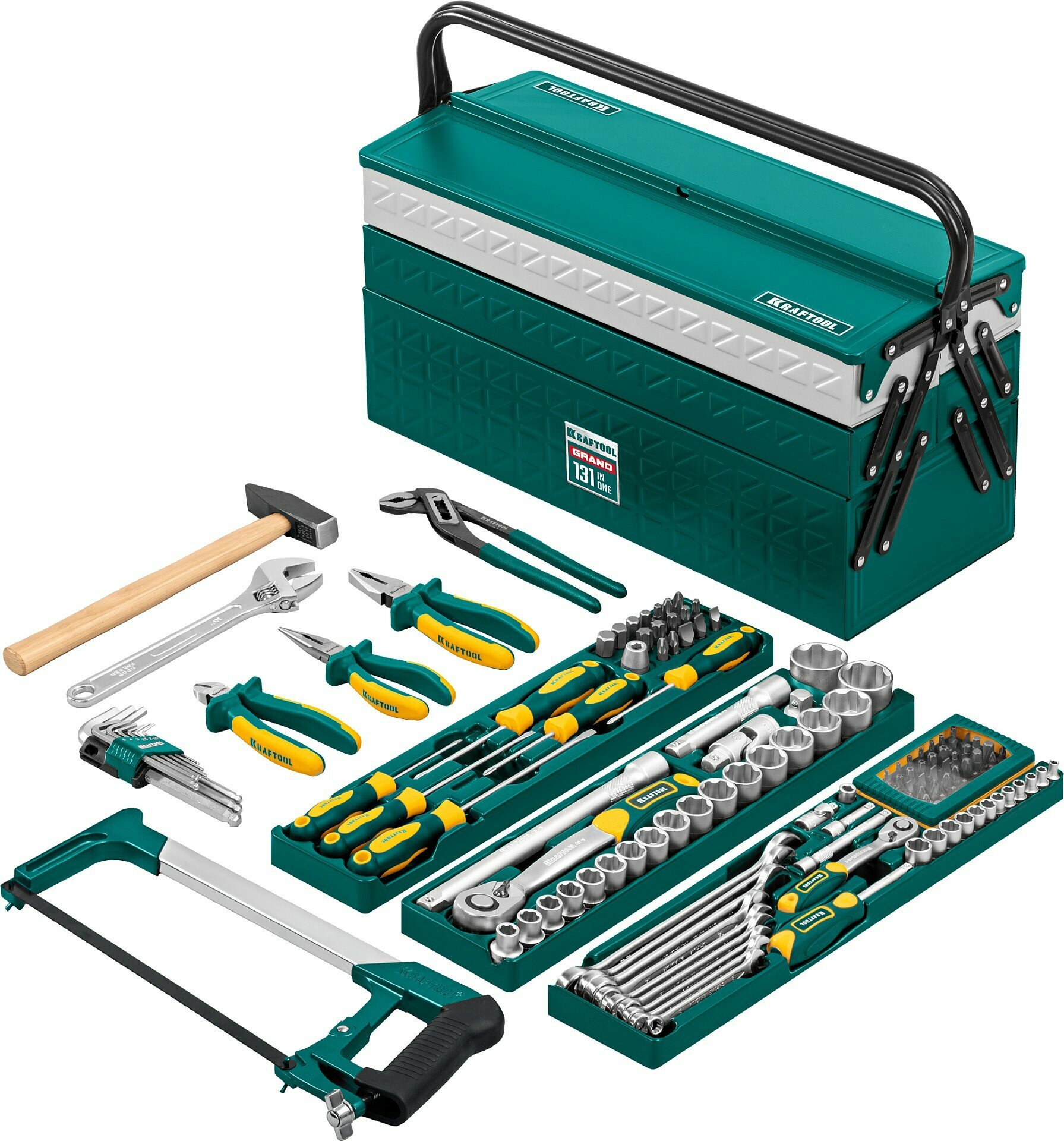 KRAFTOOL GRAND-131, 131 предм, (1/2″+1/4″), универсальный набор инструмента (27978-H131)