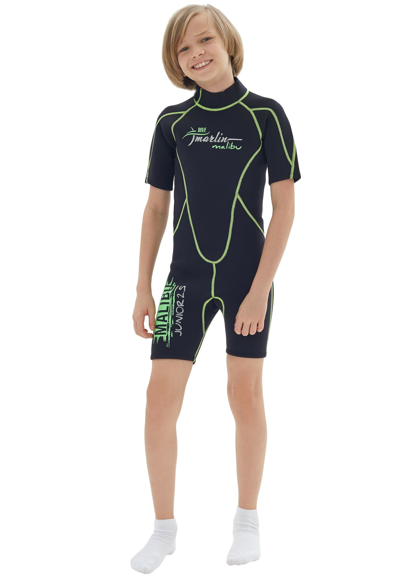 Гидрокостюм Marlin Malibu Shorty Junior черный с зеленым 2,5 мм