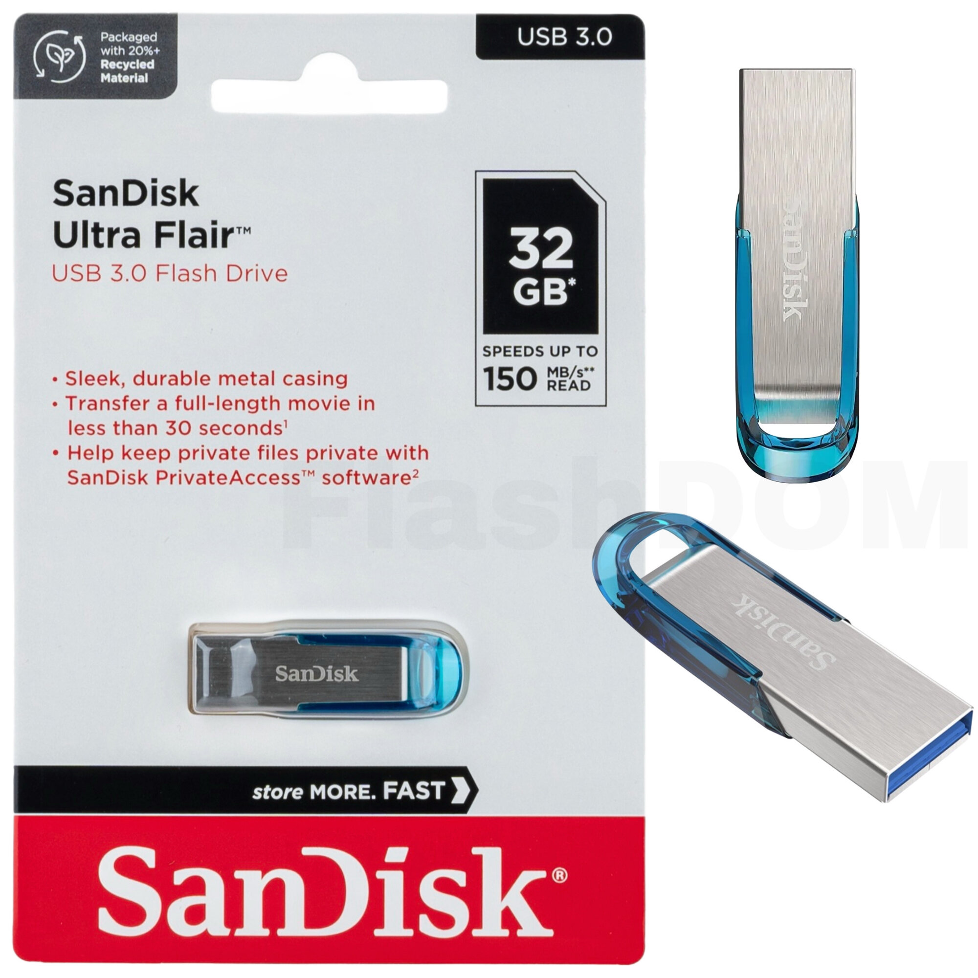 Флеш-накопитель SanDisk USB 3.0 32 ГБ Flash drive Ultra Flair Tropical Blue