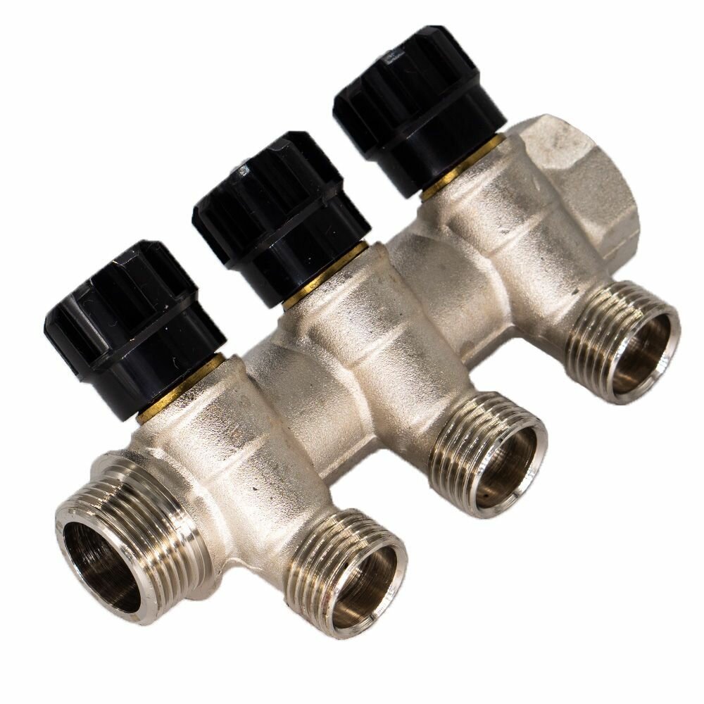 Коллектор СТМ для труб 3 выхода наружная резьба 3/4'х1/2', вентиль C3MV3412N — фото 1