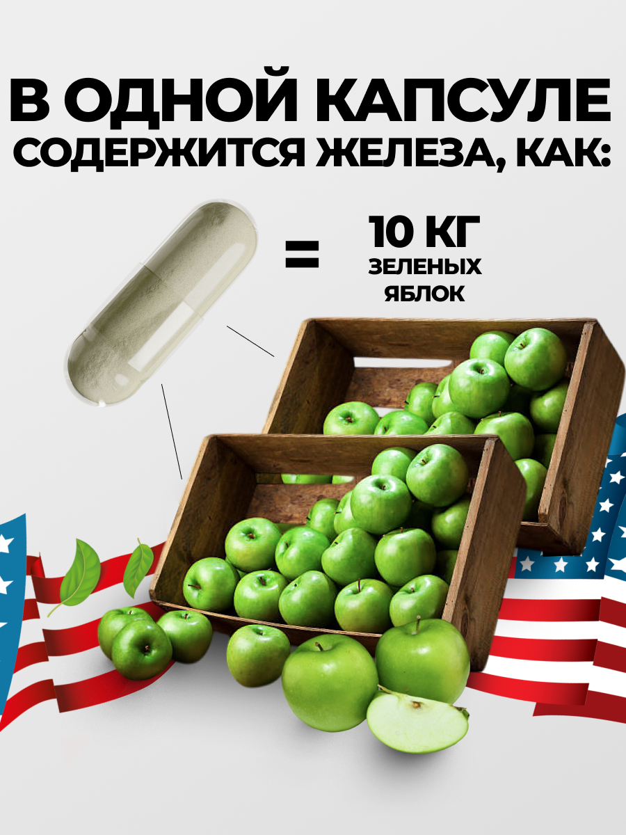 Железо Фумарат 20мг с витамином С, витамины для волос, сердца и сосудов, Iron, 90 капсул — фото 1