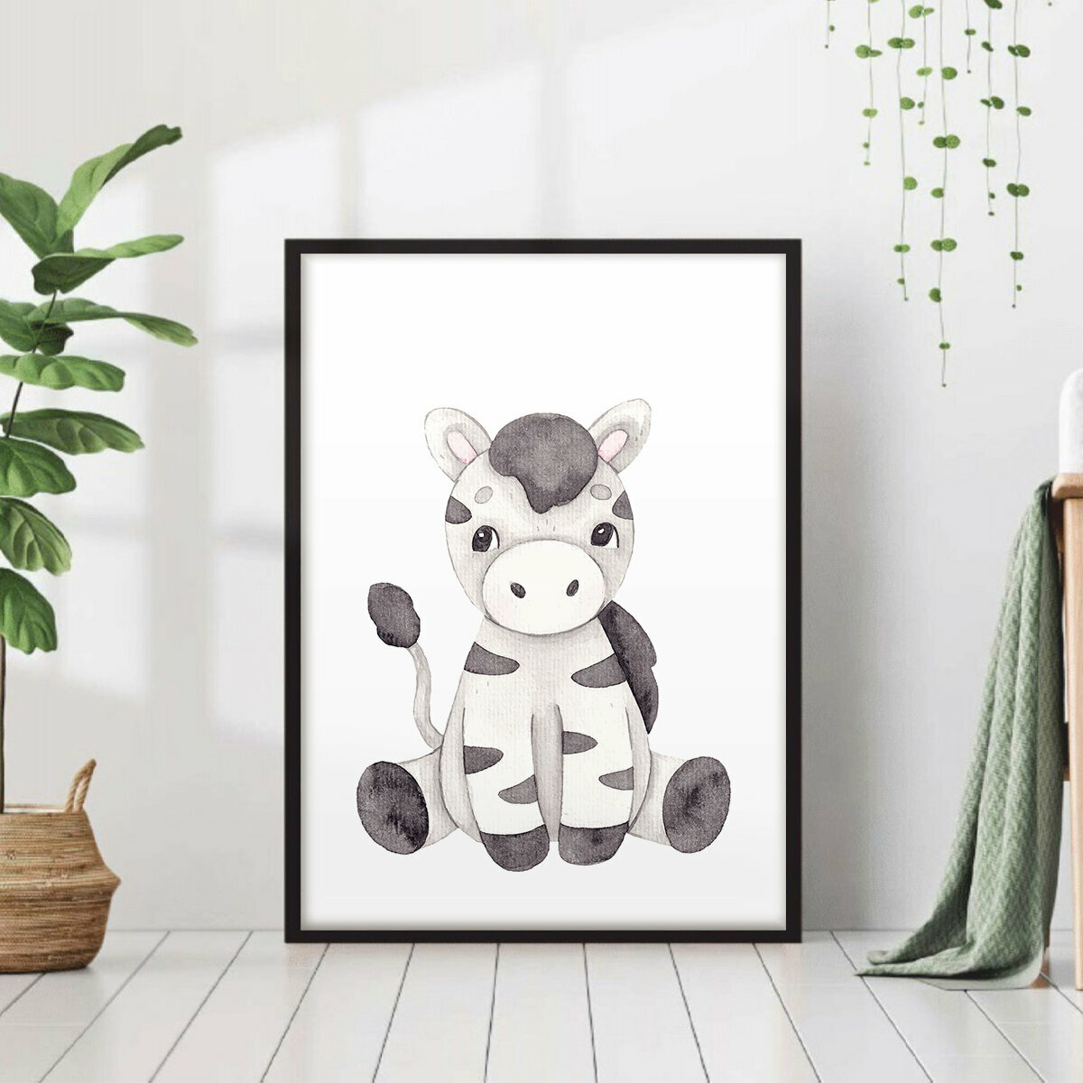 Постер "Зебра для детской" 50x70 в черной рамке для интерьера на стену