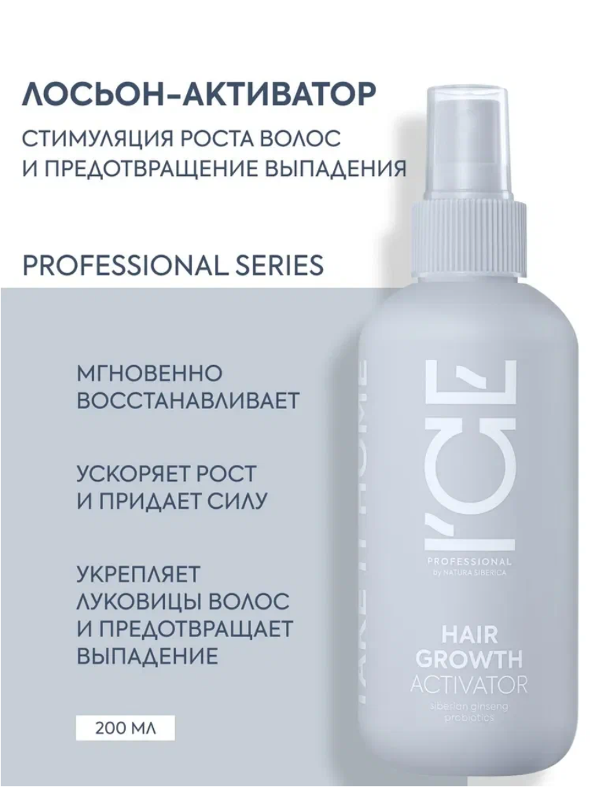 Лосьон для волос ICE Professional by Natura Siberica стимулирующий активатор для роста, укрепляющий, органический, 200мл