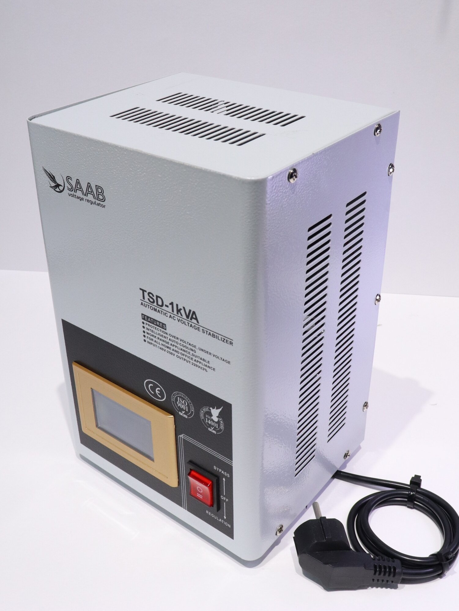 Стабилизатор напряжения, латорный, "SAAB", 1KVA, однофазный, ЖК-дисплей, принудительное охлаждение