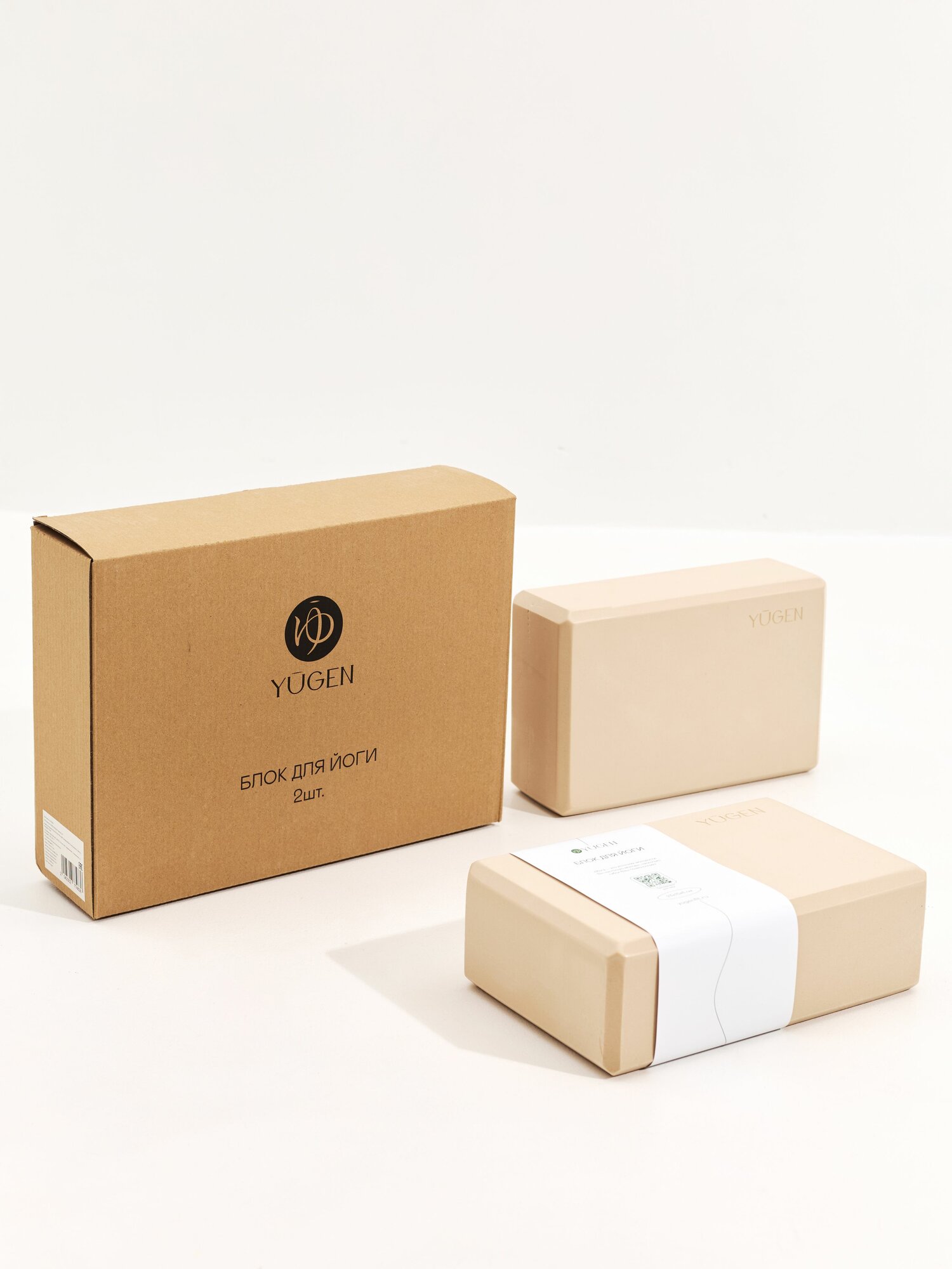 Опорный блок YUGEN для йоги и гимнастики, EVA, 2 шт./уп, бежевый — фото 1