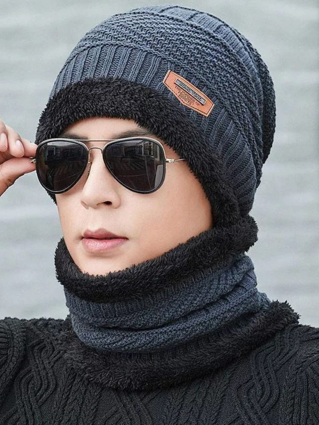 Шапка-маска, универсальная и шарф, комплект 2 в 1, зимняя снудом, 95% хлопка