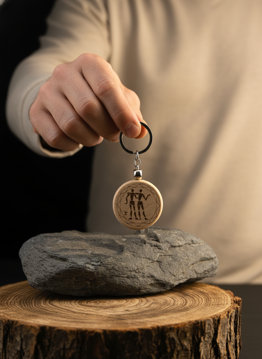 Брелок-талисман для Близнецов из натурального бука, 4 см, для защиты и успеха — фото 1