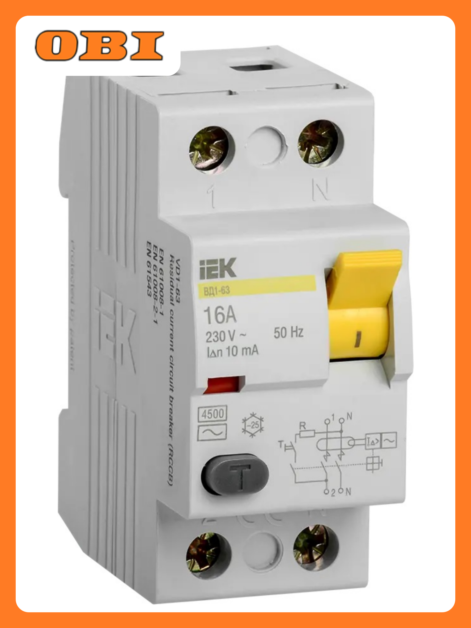 Выключатель УЗО 2Р от IEK с током утечки 10mA