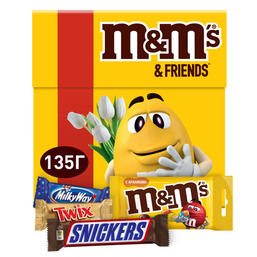& Friends, набор шоколадных конфет M&M's, Twix, Milky Way, Snickers, Кубик, 135 г, картонная коробка