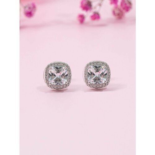 Серьги пусеты , фианит, размер/диаметр 10 мм, серебряный