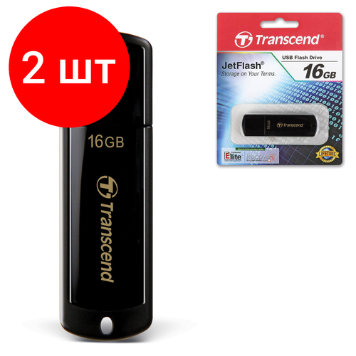 Комплект 2 шт, Флеш-диск 16 GB, TRANSCEND Jet Flash 350, USB 2.0, черный, TS16GJF350 флэш диск usb 16gb transcend jetflash 350 черный ts16gjf350 25шт