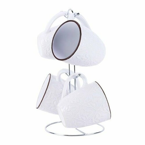 Набор кружек Kelli Келли 4 чашки на подставке керамика 340 мл белый цвет 1166₽