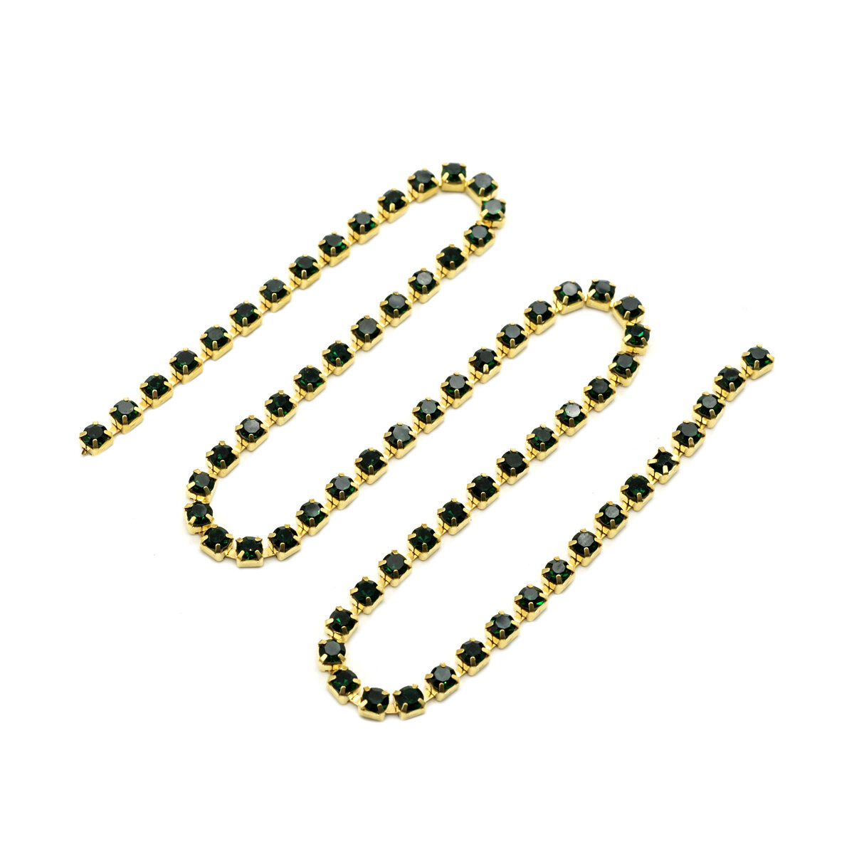 ЦС010ЗЦ3 Стразовые цепочки (золото), изумрудный размер 3 мм, 30 см/упак