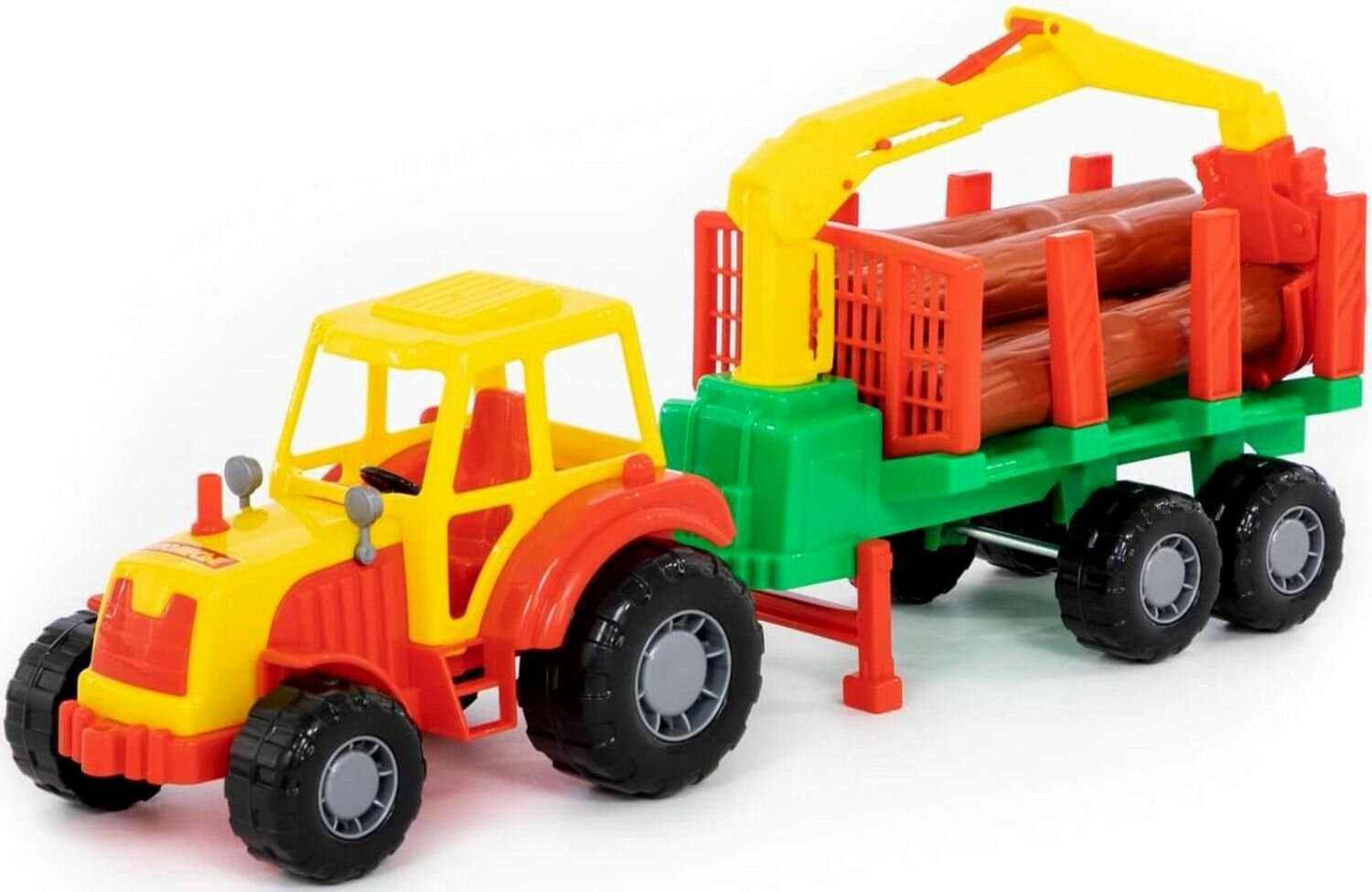 Трактор "Мастер" с полуприцепом-лесовозом и подвижным манипулятором, игрушечная машинка для детей, пластиковая игрушка для песочницы и дома, цвет микс