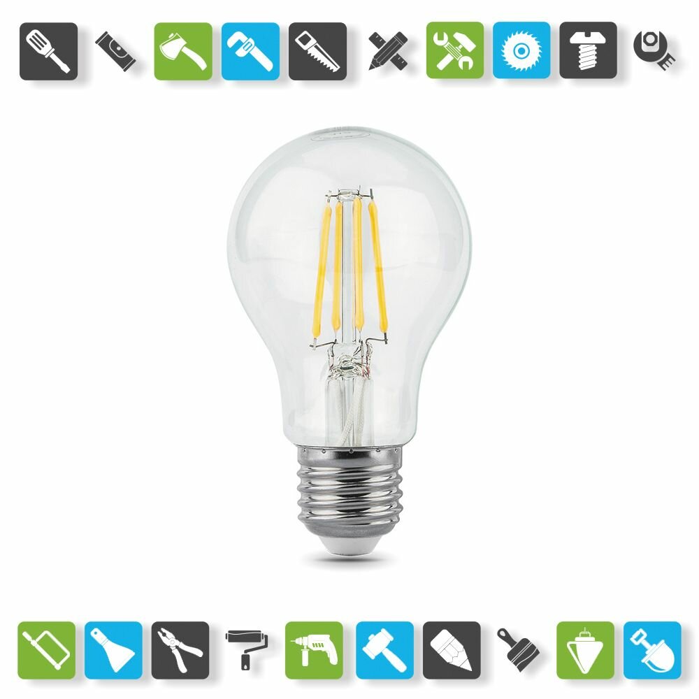 Лампа филаментная Gauss Black LED E27, груша, 10Вт, 2700К, тепл. белый — фото 1