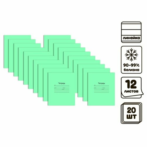 Маяк Комплект тетрадей из 20 штук 12 листов в линию Зелёная обложка 