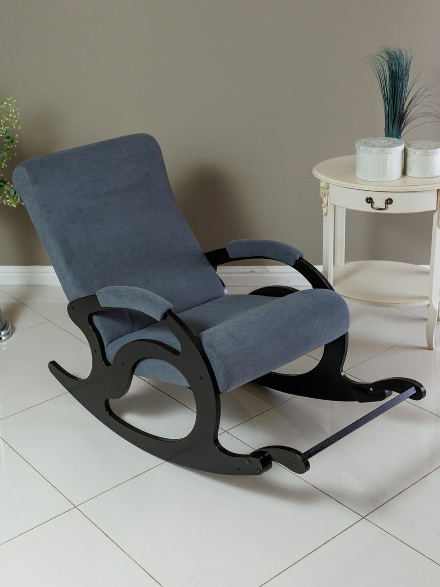 Кресло качалка взрослое для дома мягкое с подножкой серый