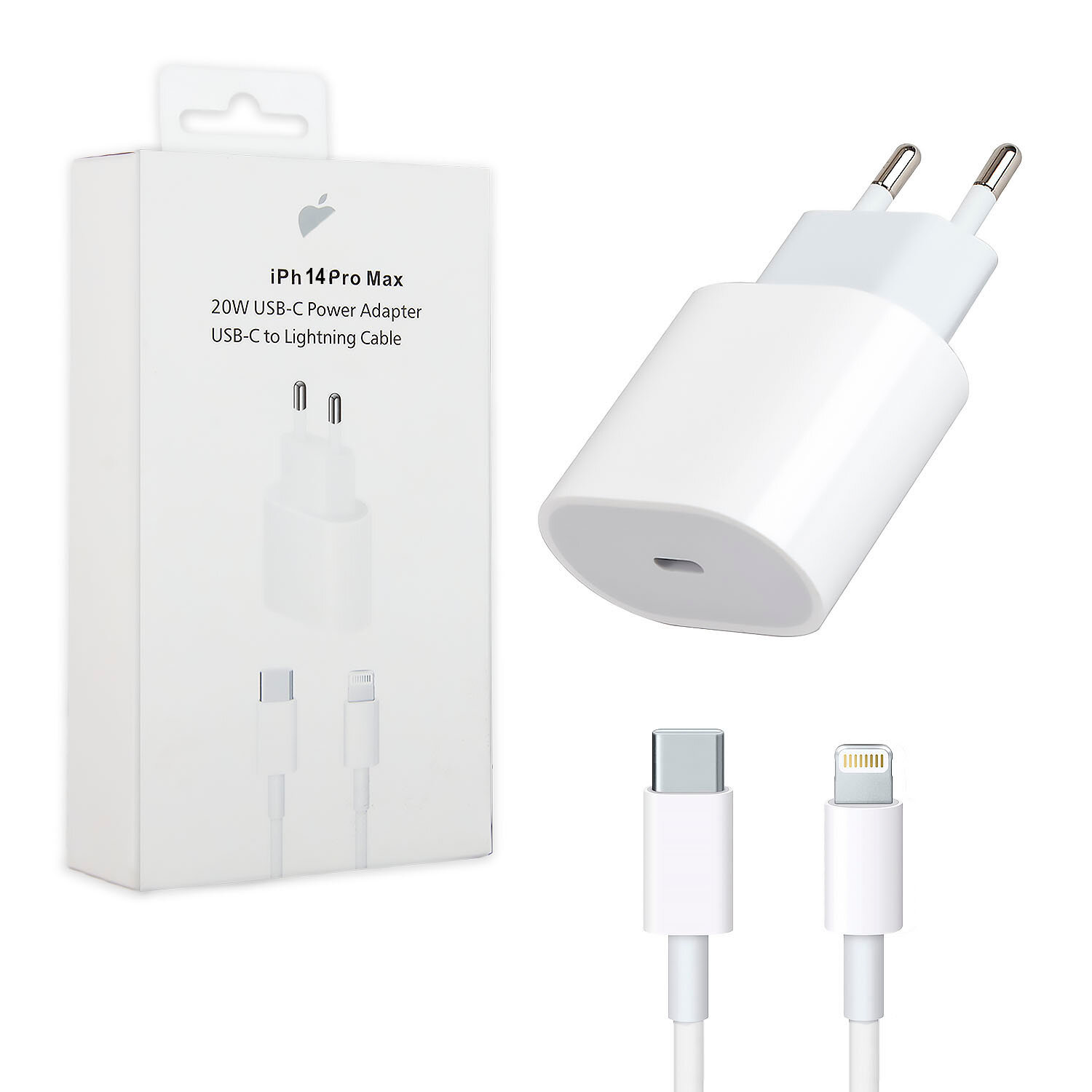 Сетевое зарядное устройство для iPhone / iPad / AirPods / Адаптер 20W + кабель Type-C to Lightning / Быстрая зарядка 20W — фото 1