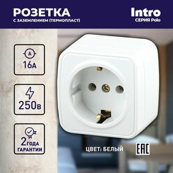 Розетка Intro Polo 3-202-01 с заземлением открытой установки 16А 250В белый