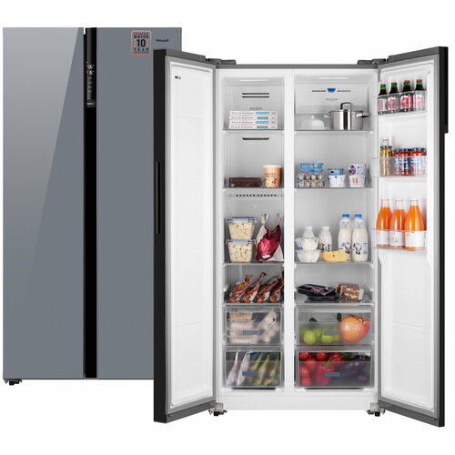Отдельностоящий холодильник с инвертором Weissgauff Wsbs 600 NoFrost Inverter Dark Grey Glass