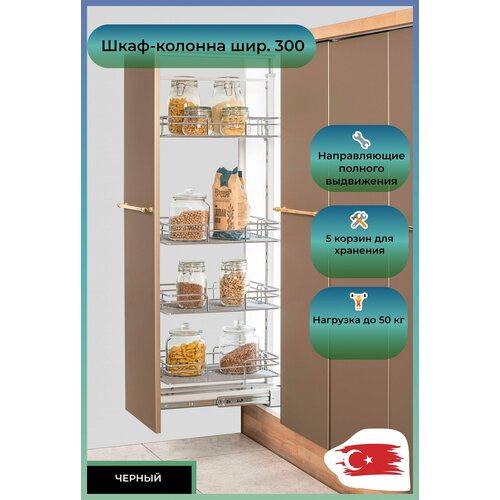 M2024-20 Шкаф-колонна Oskar 5-и ярусная шир 300 1400-1550х230х510 черный 050339 20096₽