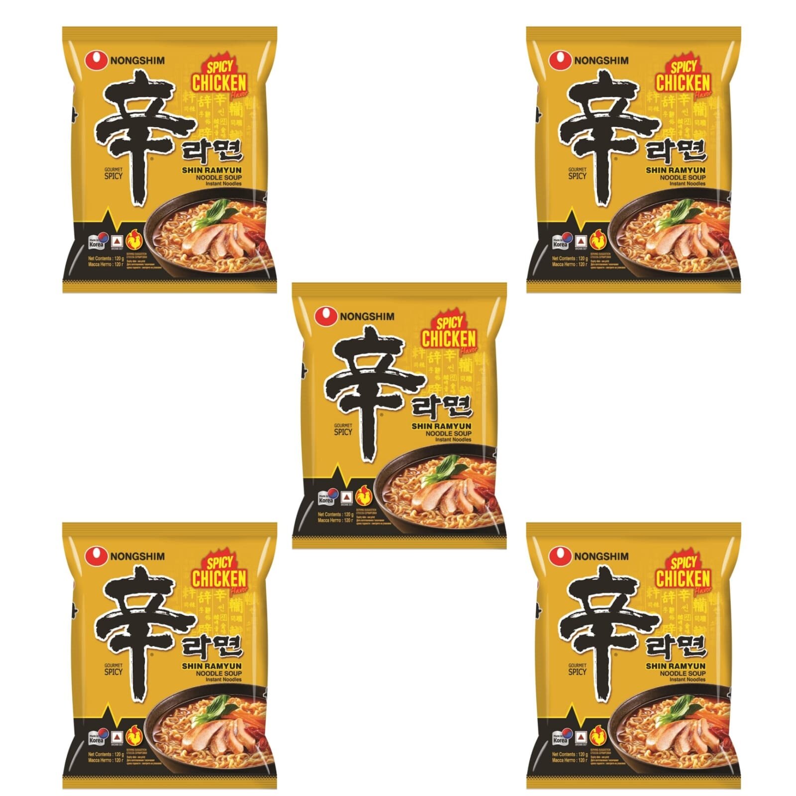 Лапша быстрого приготовления Острая курица Nongshim Shin Ramyun 120 г, 5 шт