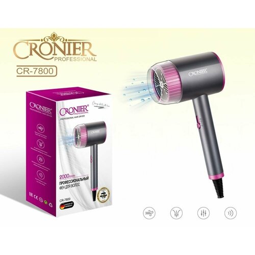 Профессиональный стильный фен для сушки и укладки волос мощностью 2000Вт Розовый серый 204000₽