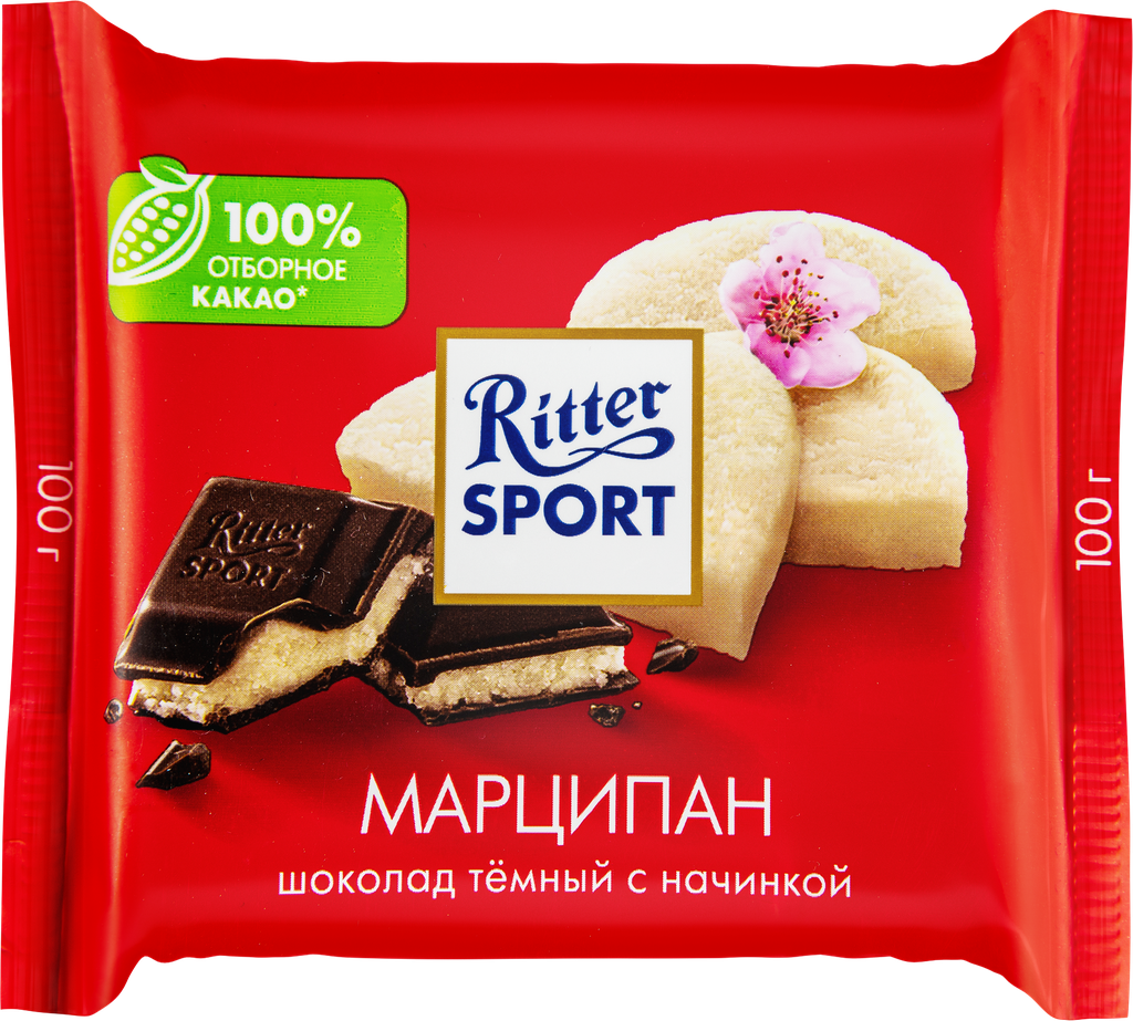 Шоколад темный RITTER SPORT с благородным марципаном, 100г